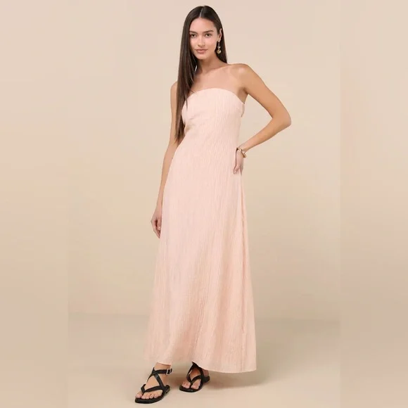peach strapless bridesmaid dress Halter Peach Bridesmaid Dress with Criss Cross Straps – FancyVestido main image 0